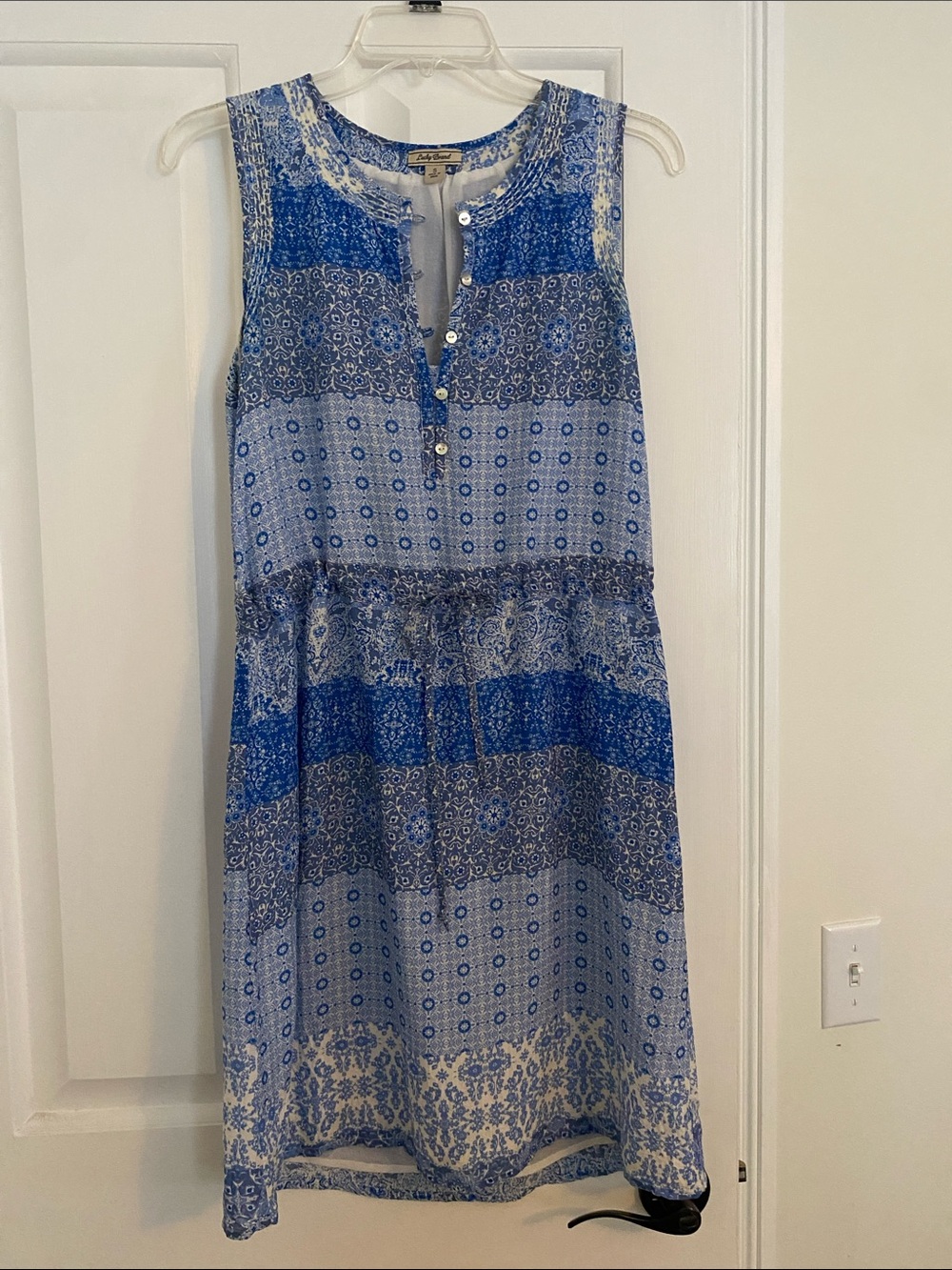 Lucky Brand Blue Patterned Sleeveless Midi Dress